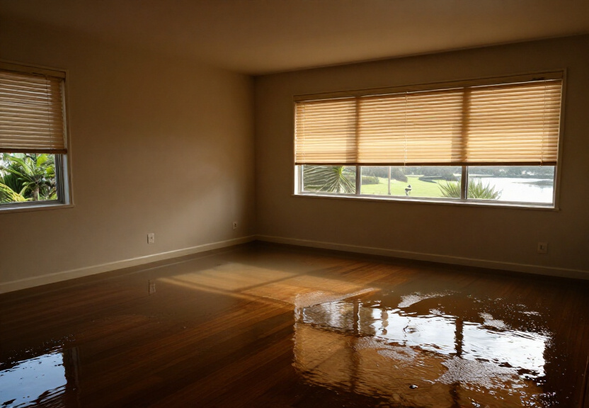 Wet carpet and subfloor in Plumpton home before drying